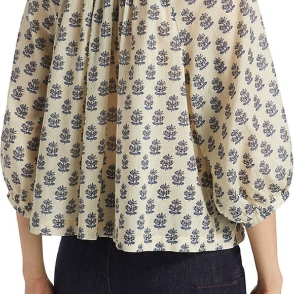 DÔEN Women's Jiana Floral Cotton Blouse - Ivory Meadow Sweet Floral - Size M - Picture 2 of 9